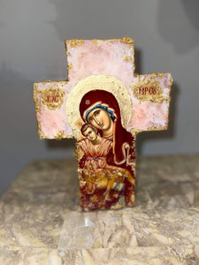 Free standing & wall mounting cross with saint image - made to order