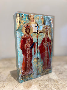 Saint Konstantino & Saint Eleni freestanding block- religious icon