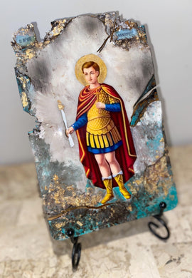 Saint Fanourios - religious wood epoxy resin handmade icon art - Only 1 off - Original