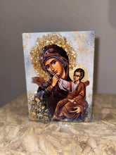 Load image into Gallery viewer, Mother Mary &amp; baby Jesus religious icon with natural citrine gemstones -