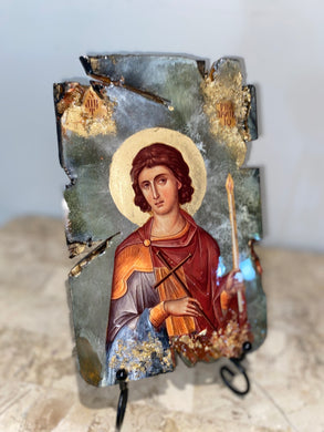 Saint Fanourios - religious wood epoxy resin handmade icon art - Only 1 off - Original