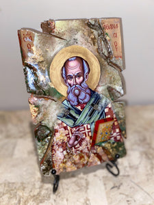 Saint Athanasius religious wood epoxy resin handmade icon art - Only 1 off - Original