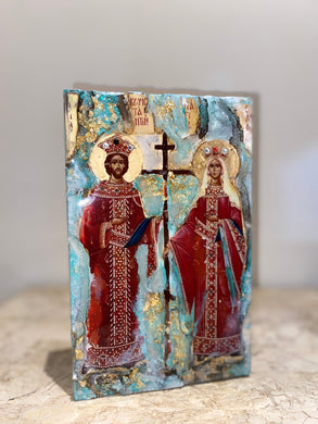 Saint Konstantino & Saint Eleni freestanding block- religious icon