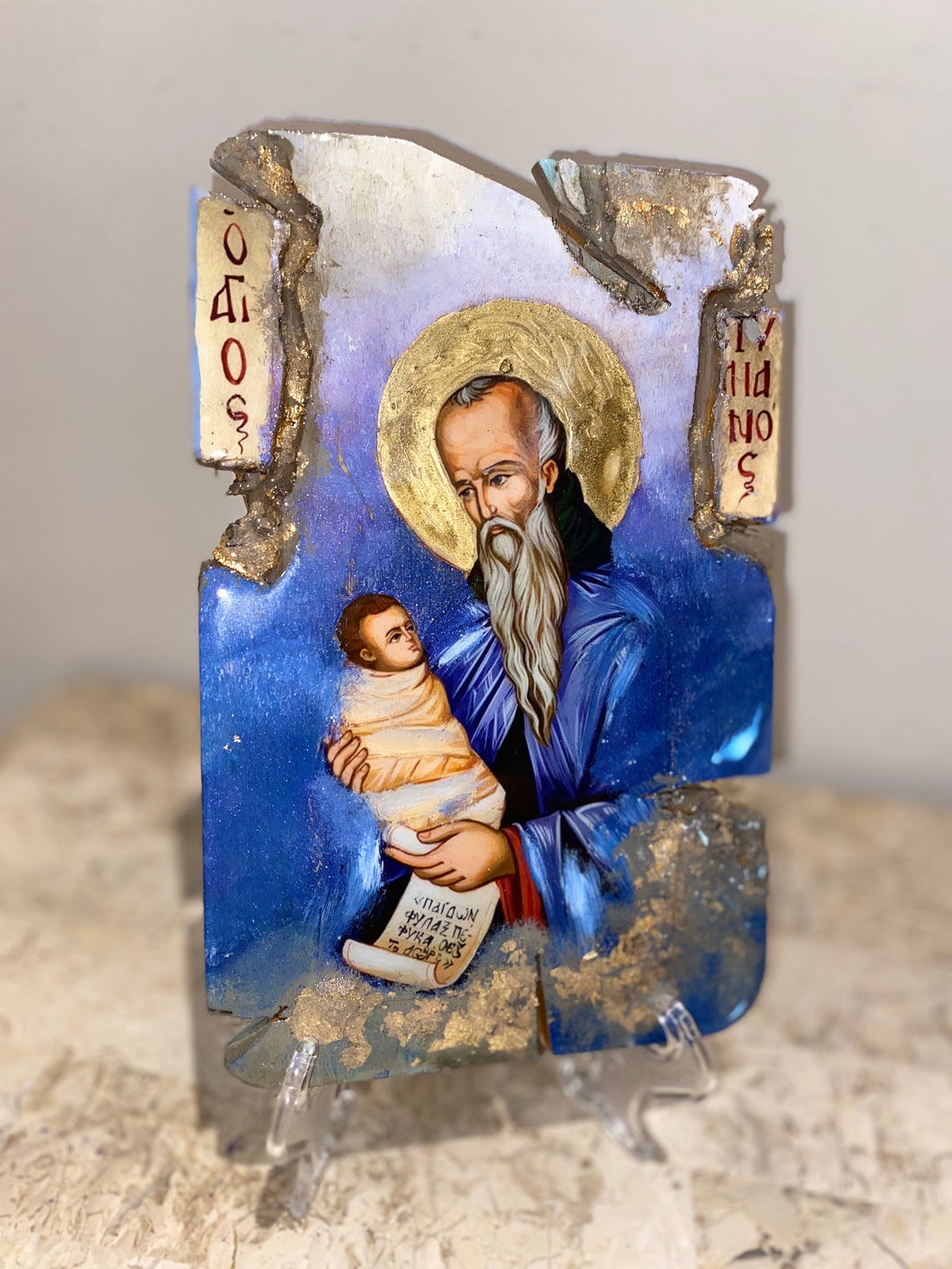 Saint stylianos  - religious wood epoxy resin handmade icon art - Only 1 off - Original