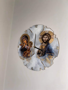 Clock religious icon mother Mary and Jesus