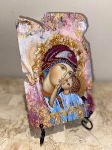 Mother Mary with citrine gemstone religious Icon