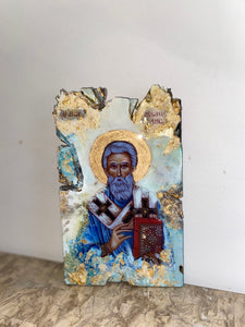 Saint Leonidas Religious handmade icon art - Only 1 off - Original
