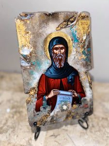 Saint Anthony Antonios - religious wood epoxy resin handmade icon art - Only 1 off - Original