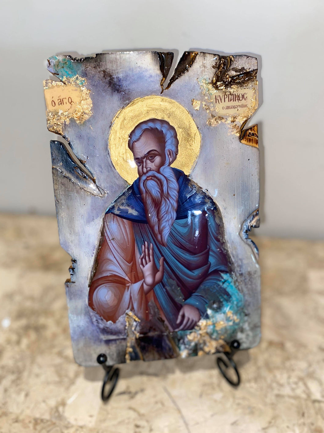 Saint Kyriakos - religious wood epoxy resin handmade icon art - Only 1 off- ready to ship  Original