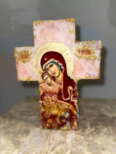 Load image into Gallery viewer, Free standing &amp; wall mounting cross with saint image - made to order