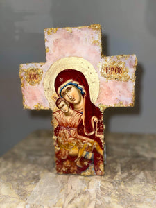 Free standing & wall mounting cross with saint image - made to order