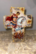 Load image into Gallery viewer, Free standing &amp; wall mounting cross with saint image - in stock