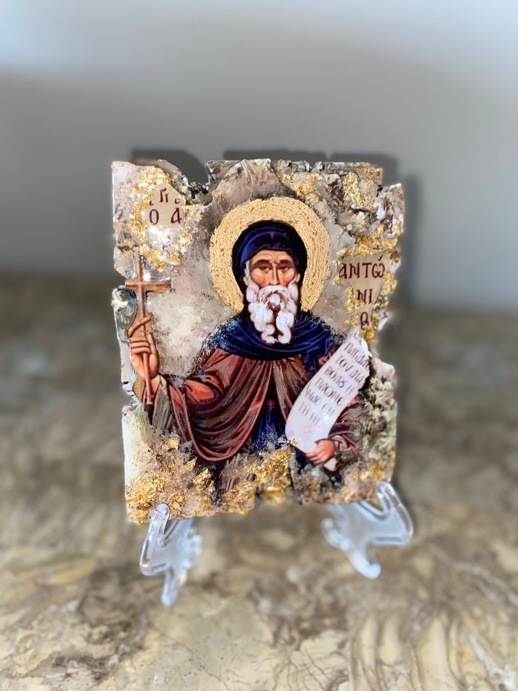Saint Anthony Antonios religious wood epoxy