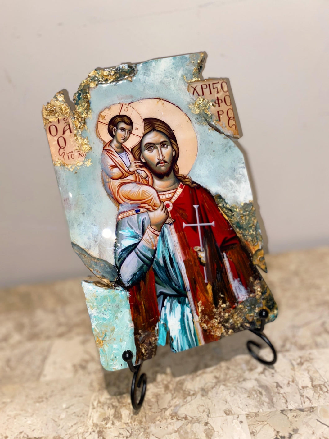 Saint  Christopher Religious Icon - one of a kind -ORIGINAL