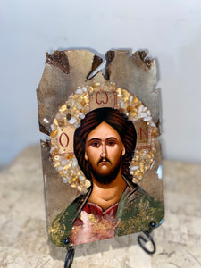 Jesus Christ with citrine gemstone religious icon