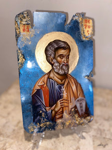 Saint Petros Peter   - religious wood epoxy resin handmade icon art - Only 1 off - Original