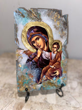 Load image into Gallery viewer, Mary with baby Jesus - Panagia- religious wood epoxy resin handmade icon art - Only 1 off - Original