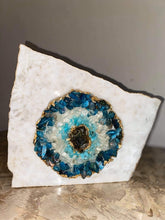 Load image into Gallery viewer, Natural gemstone Mati evil eye on white marble - free standing - used as evil eye