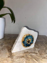 Load image into Gallery viewer, Natural gemstone Mati evil eye on white marble - free standing - used as evil eye