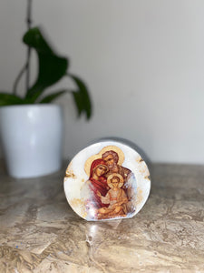 Holy family mini religious icon epoxy resin handmade icon art wooden