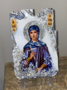 Saint Amalie Amalia Emilia religious icon  with gemstones size small