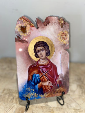 Saint Fanourios - religious wood epoxy resin handmade icon art - Only 1 off - Original