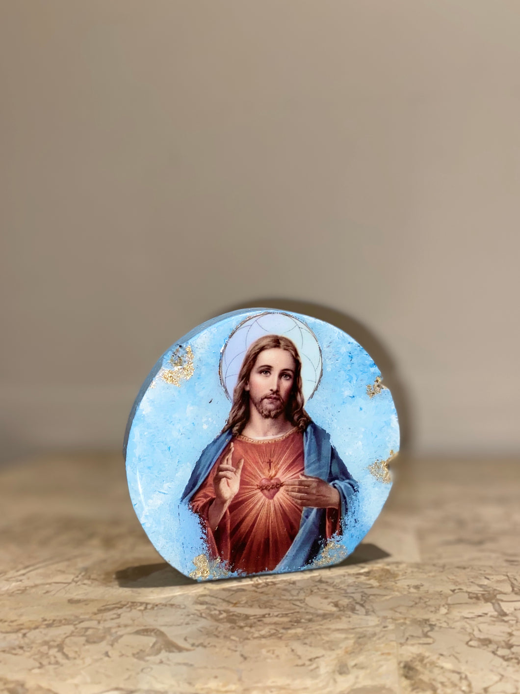 Jesus  mini religious icon epoxy resin handmade icon art wooden