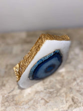 Load image into Gallery viewer, Agate natural gemstone eye shape on white marble - free standing - used as evil eye