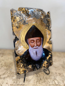 Saint Charbel religious icon - 1 off piece - wooden