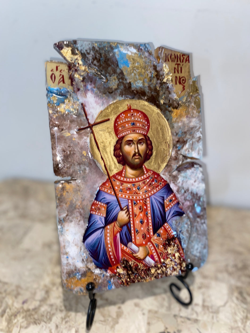 Kostantino  - religious wood epoxy resin handmade icon art - Only 1 off - Original