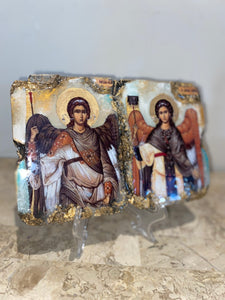 Archangel Michael & Gabriel- religious wood epoxy resin handmade icon art