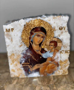 Mother Mary stone resin handmade icon art - Only 1 off - Original