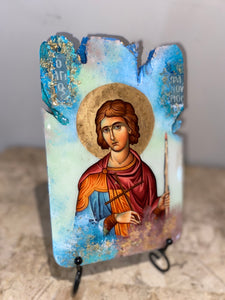 Saint Fanourios - religious wood epoxy resin handmade icon art - Only 1 off - Original