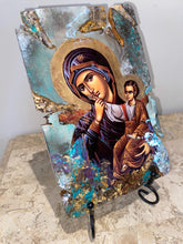 Load image into Gallery viewer, Mary with baby Jesus - Panagia- religious wood epoxy resin handmade icon art - Only 1 off - Original