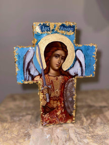 Free standing & wall mounting cross with saint image - made to order