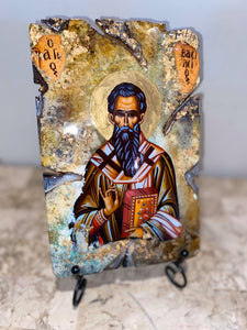 Saint Vasilios - religious wood epoxy resin handmade icon art - Only 1 off - Original