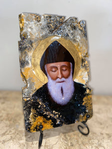 Saint Charbel religious icon - 1 off piece - wooden
