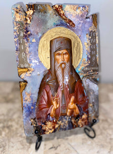 Saint Gerasimos - religious wood epoxy resin handmade icon art - Only 1 off - Original
