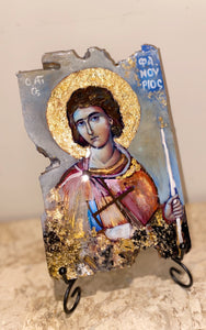 Saint Fanourios - religious wood epoxy resin handmade icon art - Only 1 off - Original