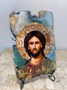 Jesus Christ with citrine gemstone religious icon