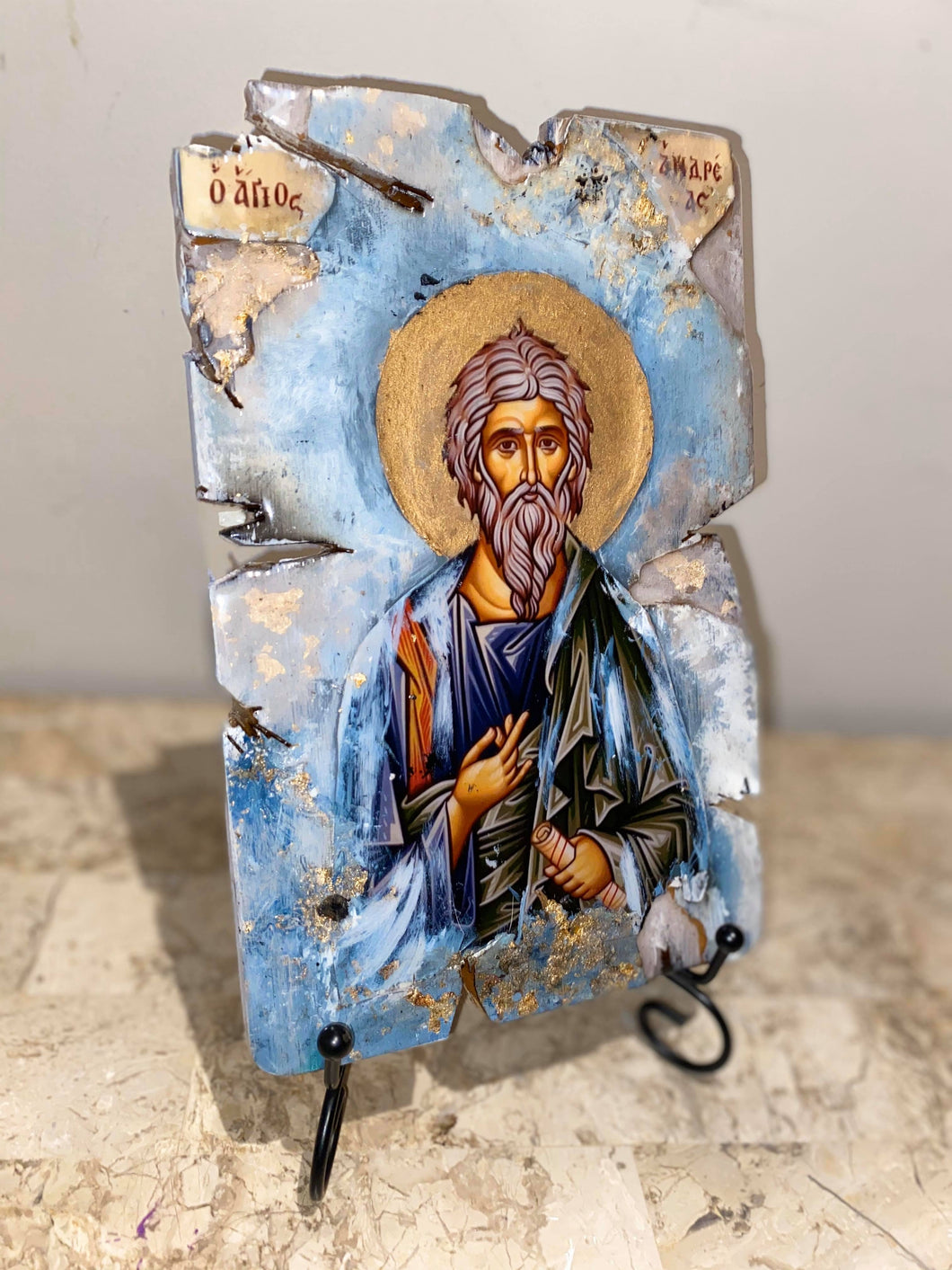 Saint Andreas religious icon - 1 off piece - wooden