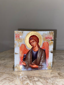 Archangel Gabriel mini religious icon epoxy resin handmade icon art wooden
