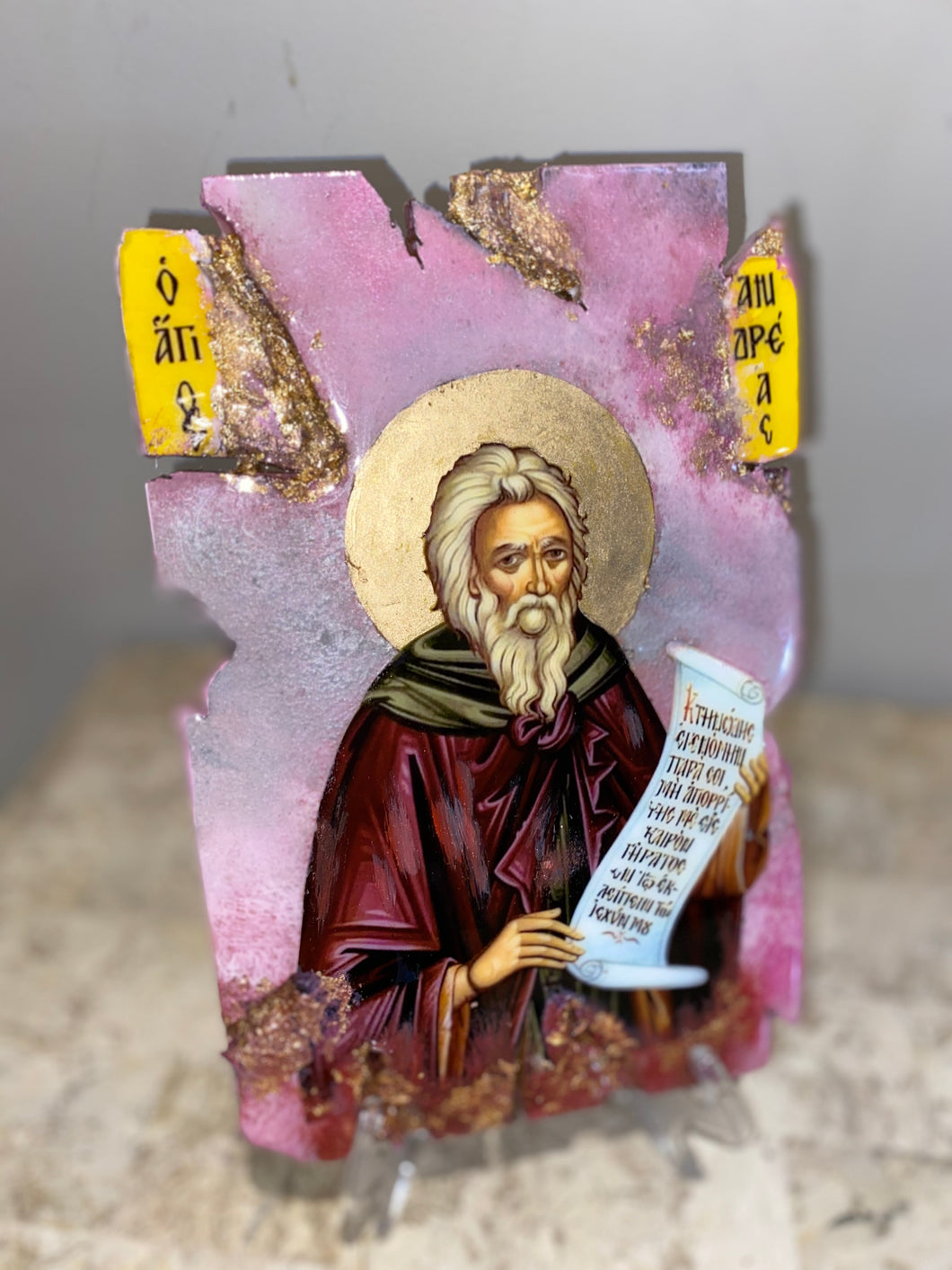 Saint Andreas religious icon - 1 off piece - wooden