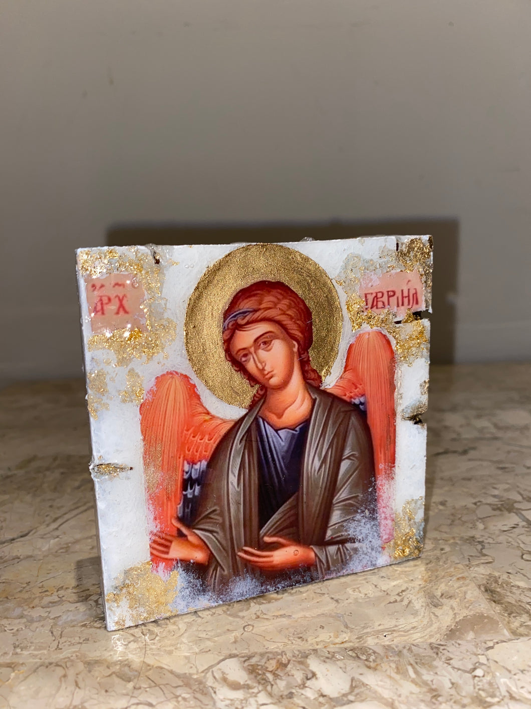 Archangel Gabriel mini religious icon epoxy resin handmade icon art wooden