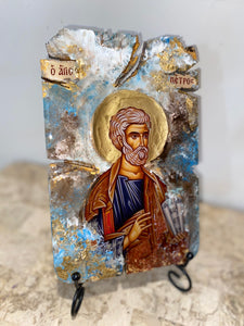 Saint Petros Peter   - religious wood epoxy resin handmade icon art - Only 1 off - Original