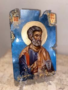 Saint Petros Peter   - religious wood epoxy resin handmade icon art - Only 1 off - Original