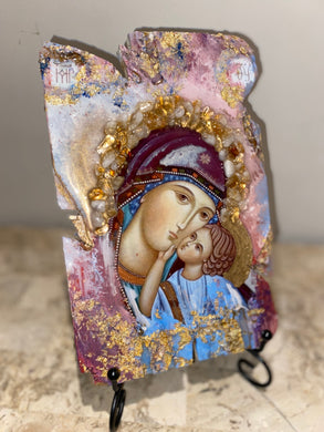 Mother Mary with citrine gemstone religious Icon