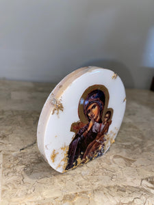 GIFT SET Mother Mary Icon & Citrine Gemstone Cross