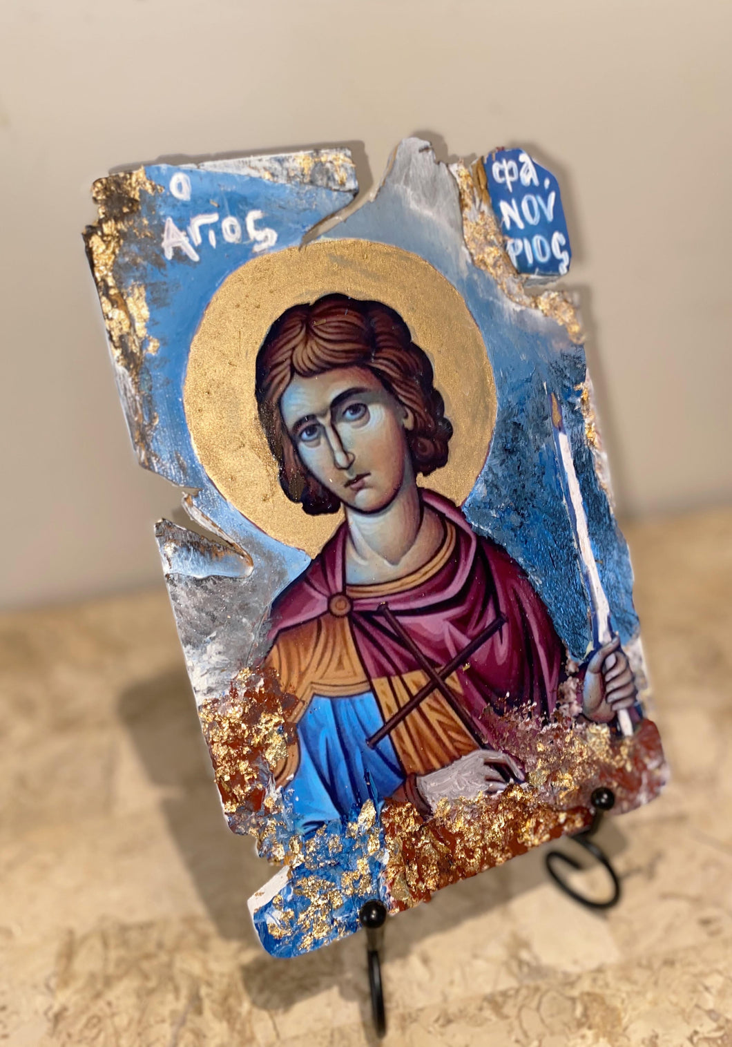 Saint Fanourios - religious wood epoxy resin handmade icon art - Only 1 off - Original