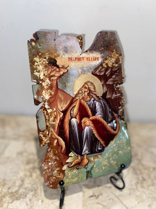 Saint Elias the prophet  ( Elijah)- religious wood epoxy resin handmade icon art - Only 1 off - Original